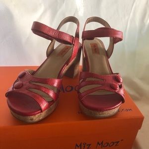 Mia Mooz red platform cork heel sandals
